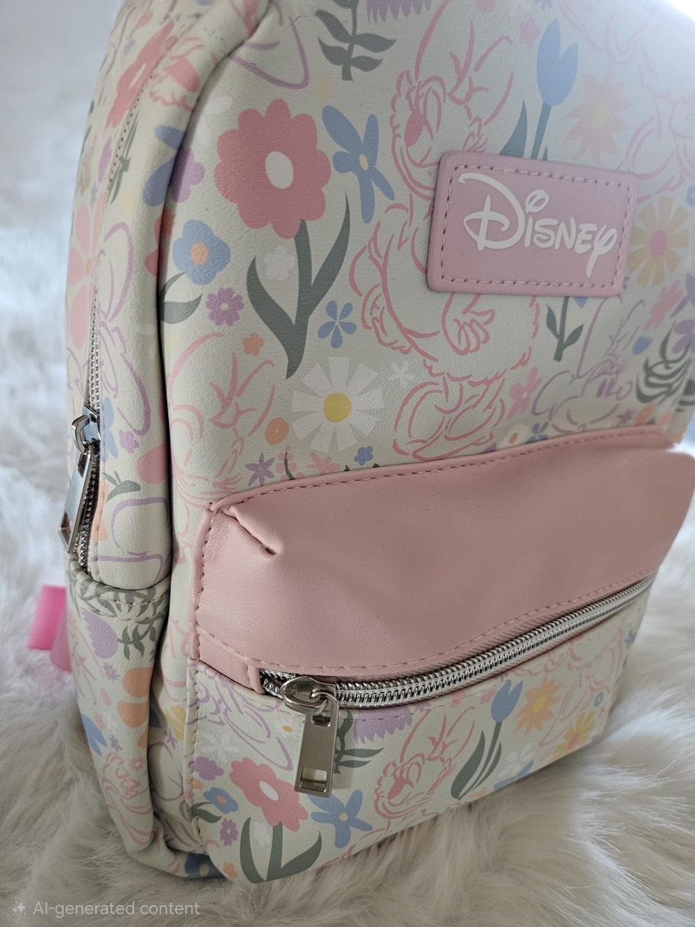 Disney Pastel Floral Mini Backpack with Light Pink Pocket - Picture 2 of 5
